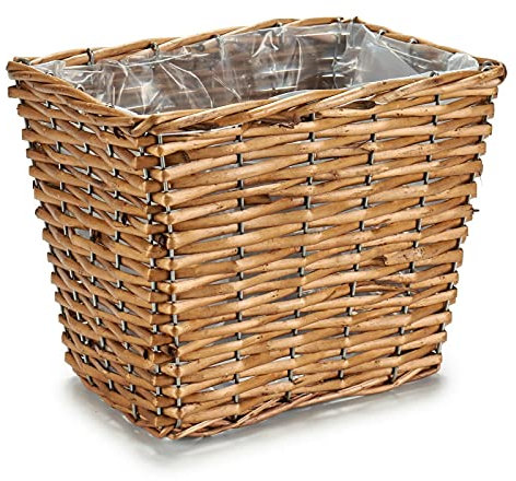 Rammento 18cm Small Wicker Flower Basket, Brown | 25cm Wide Plastic Lined Rectangular Rattan Planter | Rustic Indoor Houseplant Pot, Windowsill Planter | 17cm Tall Storage Container, Herb & Flower Pot