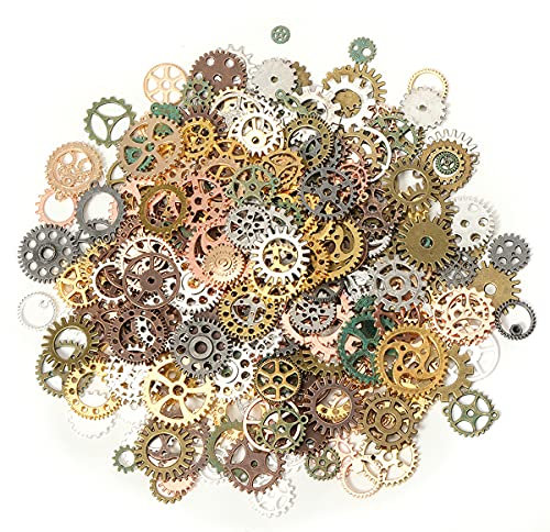 Jrzyhi 150 Gramm Steampunk deko zahnrad Metall anhänger zahnraeder COG Watch Wheel antik Steampunk anhänger Charms Vintage Bronze Metall Steampunk für Schmuck Basteln Gold/Silber/Kupfer/Bronze