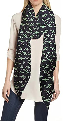 Lina & Lily Damen Schal Tuch mit Kaktus Muster (Schwarz)