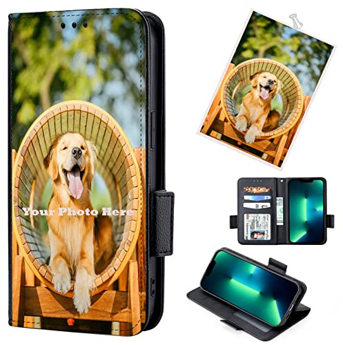 Personalisierte Leder Handyhülle mit foto für für iPhone 11/iPhone 11 Pro/iPhone 12 12 Pro/iPhone 13/iPhone 13 Pro, Individuelle Text Bildern Klappbar Foldable Flip Hülle, selber gestalten Case