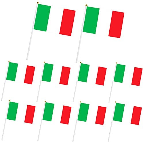 10pcs Mini Italy Handheld Flags Stick Flags, Small Italy Flags on Sticks for World Cup Italy 2022 Decorations Cheering Flags Outdoor/Bar/Party Supplies, Italy Football Fans Hand Flags