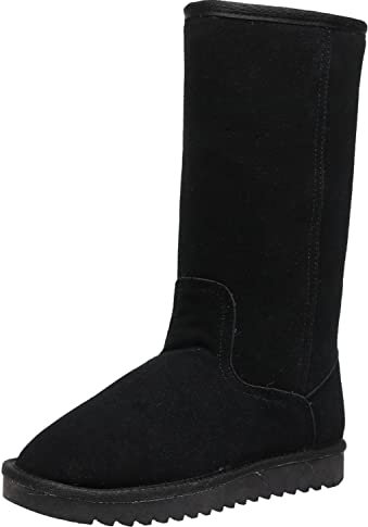 Jamron Donna Classico Sotto il Ginocchio Termico Scamosciato Metà Stivali da Neve Pelliccia Spessa Faux Foderata Stivali Invernali Nero SN995AB EU36
