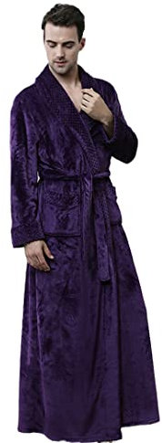 Männer und Frauen Warm Waschlappen Extra Lang Bademantel Winter Plaid Robe Herren Lila L, Herren Lila, 42