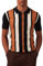 Kallspin Men's Vintage Knit Polo Shirt Short Sleeve Striped Button Down Knitting Golf Shirts(Black Large)