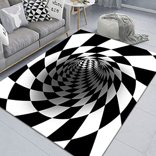 AMBATTERY 120x180cm Tapis Salon Tapis D’Illusion 3D Tapis De Tapis Noir Et Blanc À Carreaux 3D,Paillassons Lavables,Tapis De Jeu,Tapis De Sol,Tapis Moelleux