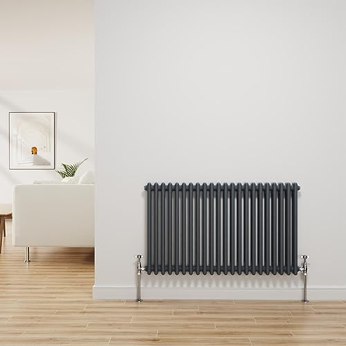 NRG Traditional Radiator Anthracite 2 Column Horizontal 600x1010mm | Central Heating Bathroom Radiator, Wall Mounted, Column Radiator, Designer Radiator, Mild Steel, for Kitchen, Living Room