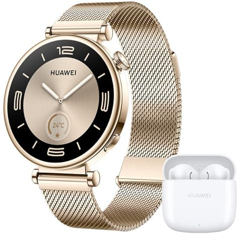 HUAWEI Watch GT 4 41mm Smartwatch, Bis zu 7 Tage Akkulaufzeit, Android und iOS, Kalorienmanagement, Professionelles Gesundheitsmanagement, SpO2, GPS, Deutsche Version, Hellgold + FreeBuds SE 2