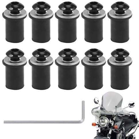 Motorrad Windschild Befestigung Schrauben, Windschutzscheiben Schrauben M5, Motorrad Windschutzscheiben Bolzen, M5 Gummimuttern, Motorrad Windschutzscheibenmutter mit Sechskantschlüssel, 10 Stück