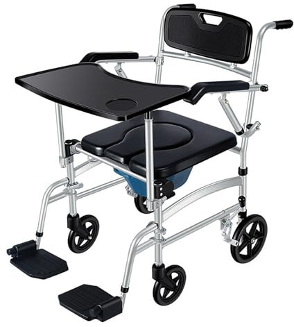 Ddasam Toilettenstuhl mit rollen, leibstuhl, wasserdichter und sturzsicherer Rollstuhl mit Toilette für kranke, Duschstuhl mit Rädern für behinderte Menschen, für Toilette, Bad