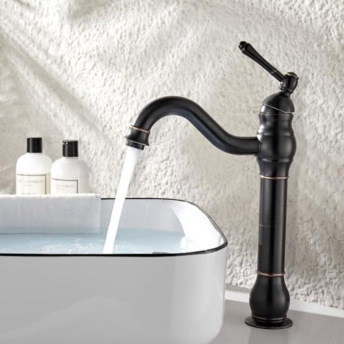 Namuoto Robinet Salle de Bain Haut Peut pivoter à 360 °Mitigeur Lavabo, Rétro Classique Robinet Lavabo en Laiton, Noir