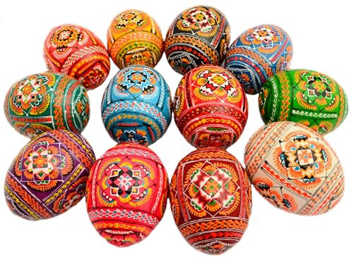 SKRRYNYA Ostereier bemalte Eier Holz Ukrainisch Pysanky Pysanka Polnisch Pisanki Tschechische Kraslice, 12er Set