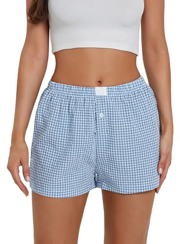 Short de pyjama pour femme - Taille élastique - Boxer à carreaux - Y2k - Vichy, A coloré., S