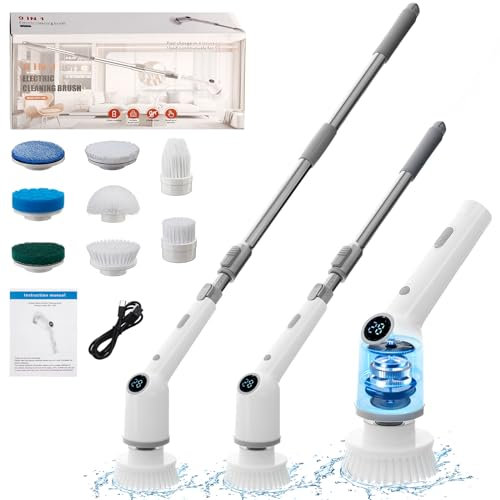 Brosse Electrique Nettoyage, Brosse Rotative Nettoyage Electrique sans Fil Rechargeable USB, Electric Spin Scrubber, 9 Têtes de Brosse, Poignée Réglable, 3 Vitesses pour Cuisine Salle de Bain Voiture