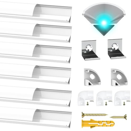 Chesbung V Form LED Aluminium Profil Weiß, 6X1m Leisten LED-Kanäle Profil für LED-Streifen (1-12mm), mit Endkappen, Metall Befestigungs Clips und Montagematerial (6x1M-V - Weiß)
