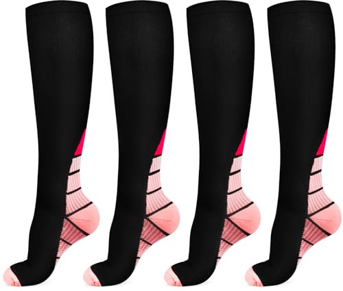 ACWOO Bas de Contention pour Femmes et Hommes, 2 Paires 15-20 mmHg Chaussettes de Compression, Chaussettes de Contention pour L'athlétisme, Cyclisme, Course, Randonnée, Voyages, Rose