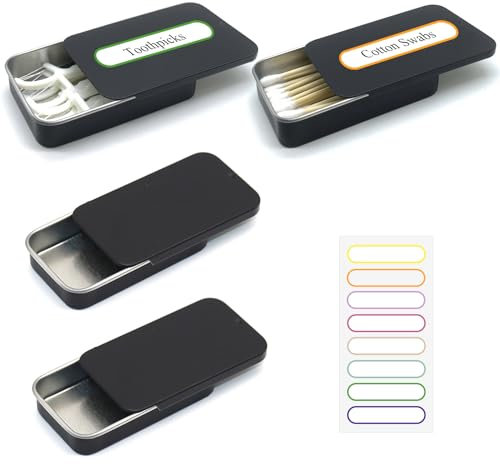 SwirlColor Cotton Swab Holder per Viaggio, 2 Pz Portatile Piccolo Cotone Bud Holder Contenitore Vuoto Scatola di Metallo con Slide Top per Cotton Ball Toothpicks Cravatte Capelli -Nero