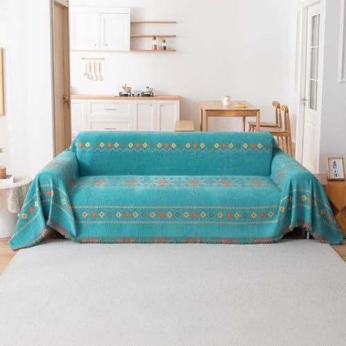 VanderHOME Bohemian Chenille Couch Überwurf, Sofa Überzug 1/2/3/4 Sitzer, Multifunktionaler Sofabezug, Doppelseitige Sofa Cover Couch Überwurf für Sofa und Bett 180 * 130cm-Grün
