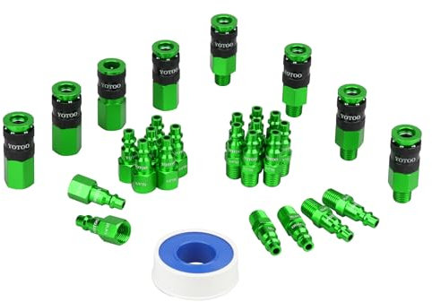 YOTOO Universal Air Coupler and Industrial Plug Kit, 29 Pcs Durable Aluminum Quick Connect Air Hose Fittings, Lightweight for Air Tools, Air Compressor Accessroies and air compressor attachments,Green