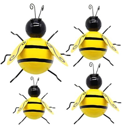 Wilsonzin 4 Stücke Miniatur Bienen Deko Gartenfiguren Metall Biene Wanddeko, Biene Wanddeko Dekofigur Gartendeko, Insekten Home Dekorationen,für Garten Rasen Wohnkultur Indoor Outdoor