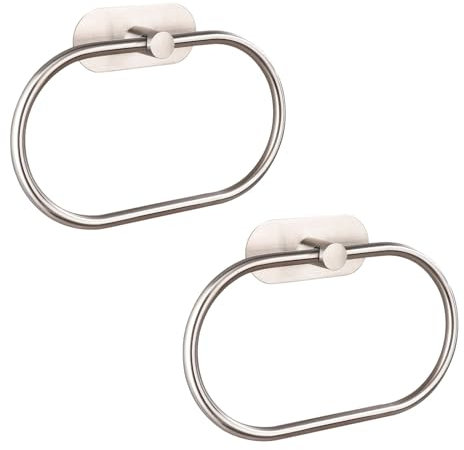 EOLAX Handtuchring Badezimmer, Selbstklebender Handtuchhalter Wandmontage, Badetuchhalter Edelstahl, Hardware Zubehör ohne Bohren, Moderne Runde Handtuchhalterung, Nickel gebürstet 2er Set