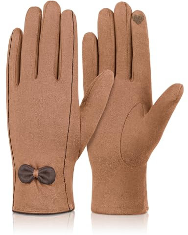 MELLIEX Handschuhe Damen Winter, Touchscreen Handschuh Elegante Wildleder Handschuhe Thermo Winddicht Winterhandschuhe für Frauen Dame
