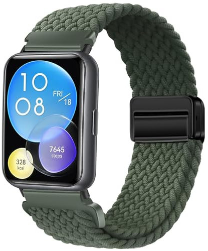 Issinlky Bracelet tressé nylon compatible avec Huawei Watch Fit 2, Bracelet élastique à boucle magnétique pour Huawei Watch Fit 2 Hommes Femmes