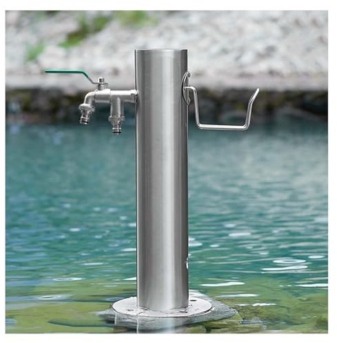 Mosnesrt Garten Wasserhahn Säule, Freistehender Gartenschlauchhalter Aus Edelstahl Wasserhahn, Garten Standbrunnen, Winter-Anti-Frost-Spritzpistole Schlauchhalter (50 * 10,5cm(20 * 4in))