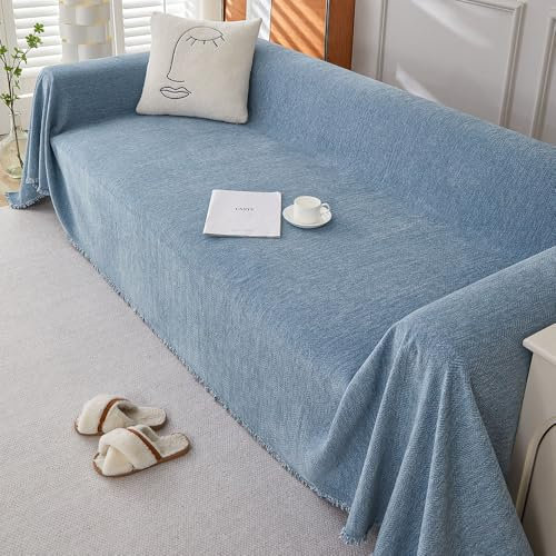 Highdi Sofadecke 1 2 3 4 Sitzer Sofa Überzug L Form Sofabezug Ecksofa Universelle rutschfeste Couch Überzug Einteiliger Vielseitige Sofa Cover Decke (180x340cm,Blau)