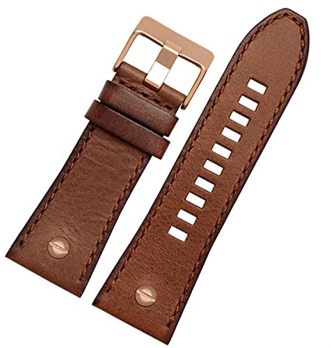 GAFNED Echtes Leder -Uhrband für Diesel Uhrengürtel DZ4476/4482 DZ7408 7406 4318 Riemen 22 24 26 28 mm großer Männer Handgelenk Uhr Band(15 Brown Rose gold,26mm)