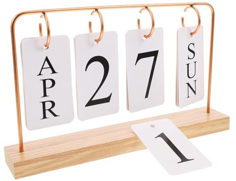 JEWEDECO Elegant Flip Calendar Wooden Base Desktop Calendar for Living Decor Decor Accessory