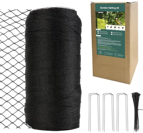 Garden Netting, RIFNY 4×5m Bird Netting for Garden Outdoor Patio Plants | Heavy Duty Moven Mesh with Ties and Staples, Protected Fruit Trees Blueberry from Chickens Pond Leaf