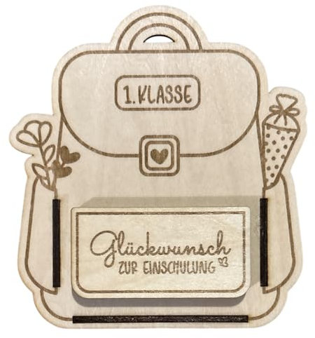 LeMaLuMa Tragebox Schulranzen Geschenkebox Holz - Traditionell, Einfarbig, 13.8 x 8.3 cm (Glückwunsch zur Einschulung)