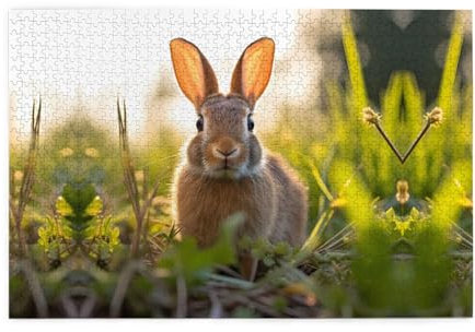 Holzpuzzle 1000 Teile WZYWHJ Hase im Gras gedruckt für Erwachsene und Kinder, perfekt für Familienspaß, Stressabbau