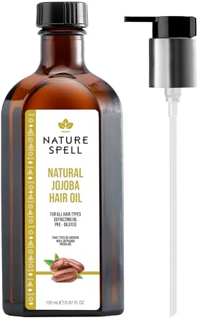 Nature Spell Jojoba Oil for Hair with Pump Dispenser, Vegan, 150ml | Pre-Diluted Oil to Support Dry, Damaged Strands & Add Shine and Resilience, for All Types