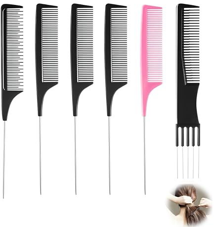 6 Stück Neckerei Kämme, Toupierkamm Stielkamm Friseur Toupier-Nadelstielkamm mit Doppelkopf Kammwerkzeug Kamm Set für Männer Hitzebeständiger Antistatischer Carbon Kamm Friseur Styling Tool
