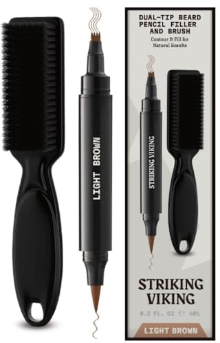 Striking Viking Beard Pencil Filler, Hellbraun – Wasserfestes, realistisches und langlebiges Bartstift-Set mit 1 Füllern und Pinsel – Verbessert das Gesichtshaar
