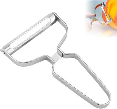 Cyberwork multifunzione sbuccia della - Pelapatate extra largo - 14x9,3x1 cm - Pelapatate, pelafrutta, pelaverdure - Manico antiscivolo - in acciaio inossidabile - Argento