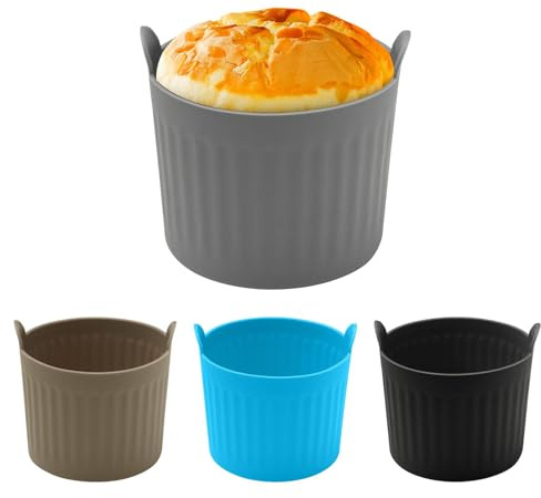 4PCS Air Fryer Egg Poacher, Silicone Egg Mould Air Fryer Baking Ramekins | Easy Release, Non Stick Silicone Moulds for Baking, Cake Mould Baking Set for Eggs, Cupcakes, Muffins, Puddings