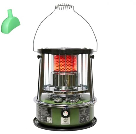 9000 BTU Petroleumheizung Docht-Heizung 4,6L Tank 20 Stunden Laufzeit Stromlose Notheizung Heizgerät für Camping, Garage,militarygreen-Singleitem