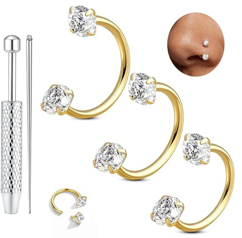 Chriscoco 3pcs G23 Titanium Nasenpiercing Internally Threaded Nasenring Gold 8/10/12MM Septum Piercings Nostril Piercing Rook Tragus Helix Piercing Lippenpiercing 18G