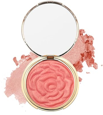 Maquillage Femme Lumineux Blush, Rose Corail Rouge Blush Poudre Schimmer | Fard a Joue Longue Durée Waterproof, Ultra-fin Soyeux Texture Poudre, Maquillage Naturel Translucide et Lumineux Look