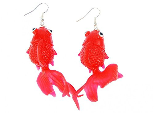 Miniblings Goldfisch Ohrringe Kampffisch Fisch Aquarium Fische Koi Rot - Handmade Modeschmuck I Ohrhänger Ohrschmuck versilbert