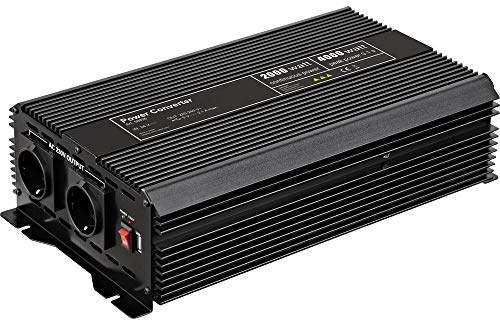 Goobay 58895 Spannungswandler/ Wechselrichter/ Inverter 24V auf 230V 2000W/ 4000W mit 2x AC-Steckdosen und 1x USB-Anschluss (2100mA), schwarz