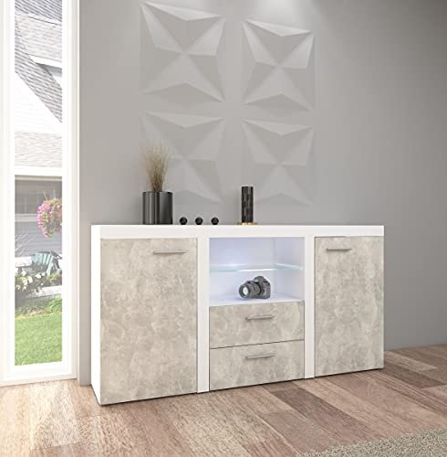 Kuechen-preisbombe TOP Kommode Sideboard Rumba Wohnwand Wohnzimmer Anbauwand Betonoptik Weiss matt