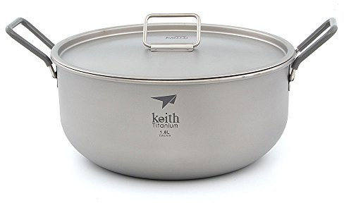 Keith Ti6015 - Olla de titanio para picnic, camping, senderismo, al aire libre, ultraligera, utensilios de cocina de 1,8 l, con bolsa de malla con asa doblada