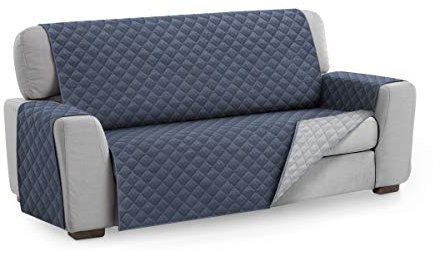 Textil-home Sesselschoner Sofaüberwurf MALU, 3 Sitzer - Reversibel gepolsterter Sofaschutz. Farbe Blau