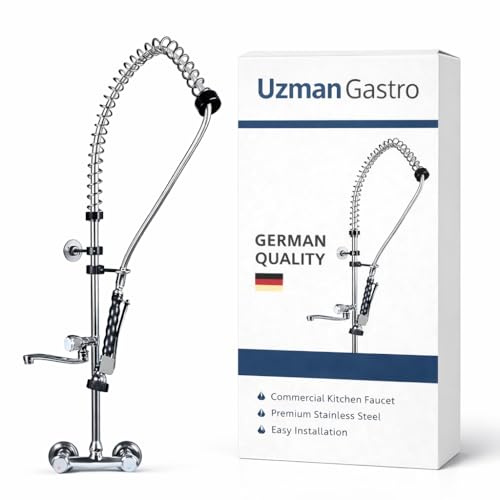 Uzman- Gastro Geschirrbrause mit Wasserhahn, Mischbatterie, Gastrobrause, Handbrause Mischbatterie Mischarmatur Armatur Brause Gastronomie Gastro Spülbrause Pendelbrause (Wandbrause)