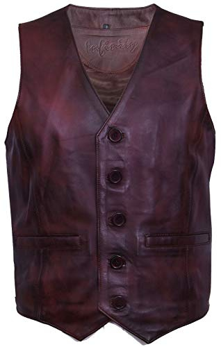 Men's Classic Smart Conker Brown Leather Waistcoat 4XL