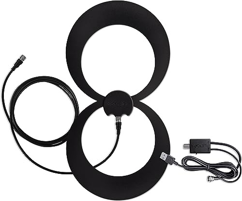 Antennas Direct ClearStream ECLIPSE 2 Amplified TV Aerial with 3.6m Cable | 60+ Mile Range, Jolt Switch In-Line USB Amplifier, Black or White Reversible, PAL Adapter, Indoor Use, Mounting Kit