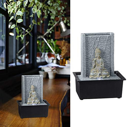 Zimmerbrunnen mit Beleuchtung │Buddhafigur in Steinoptik Höhe 26,5 cm│Feng Shui Design │Springbrunnen mit Pumpe (1 x LED Brunnen Design4)
